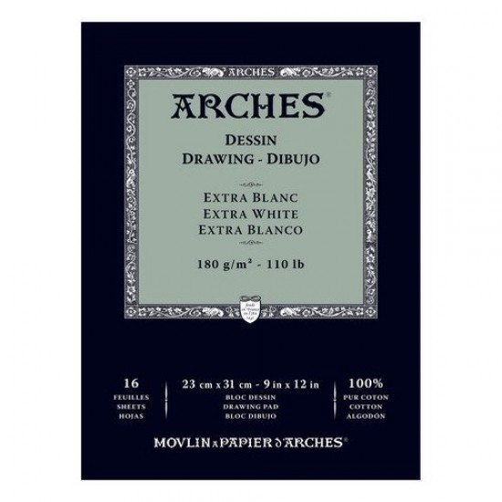ARCHES DESSIN DRAWING EXTRA WHITE PAPER 16 SHEETS 180G 100% COTON